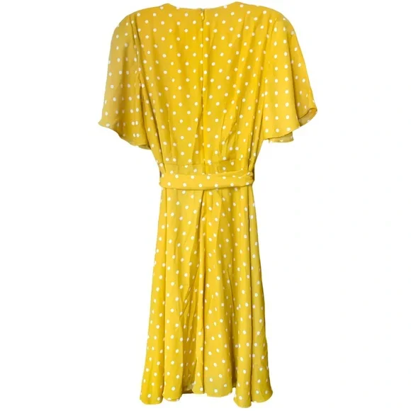 BANANA REPUBLIC NWOT Mustard Yellow Polka Dot Dress w/Belt - Size 2 - Picture 7 of 7